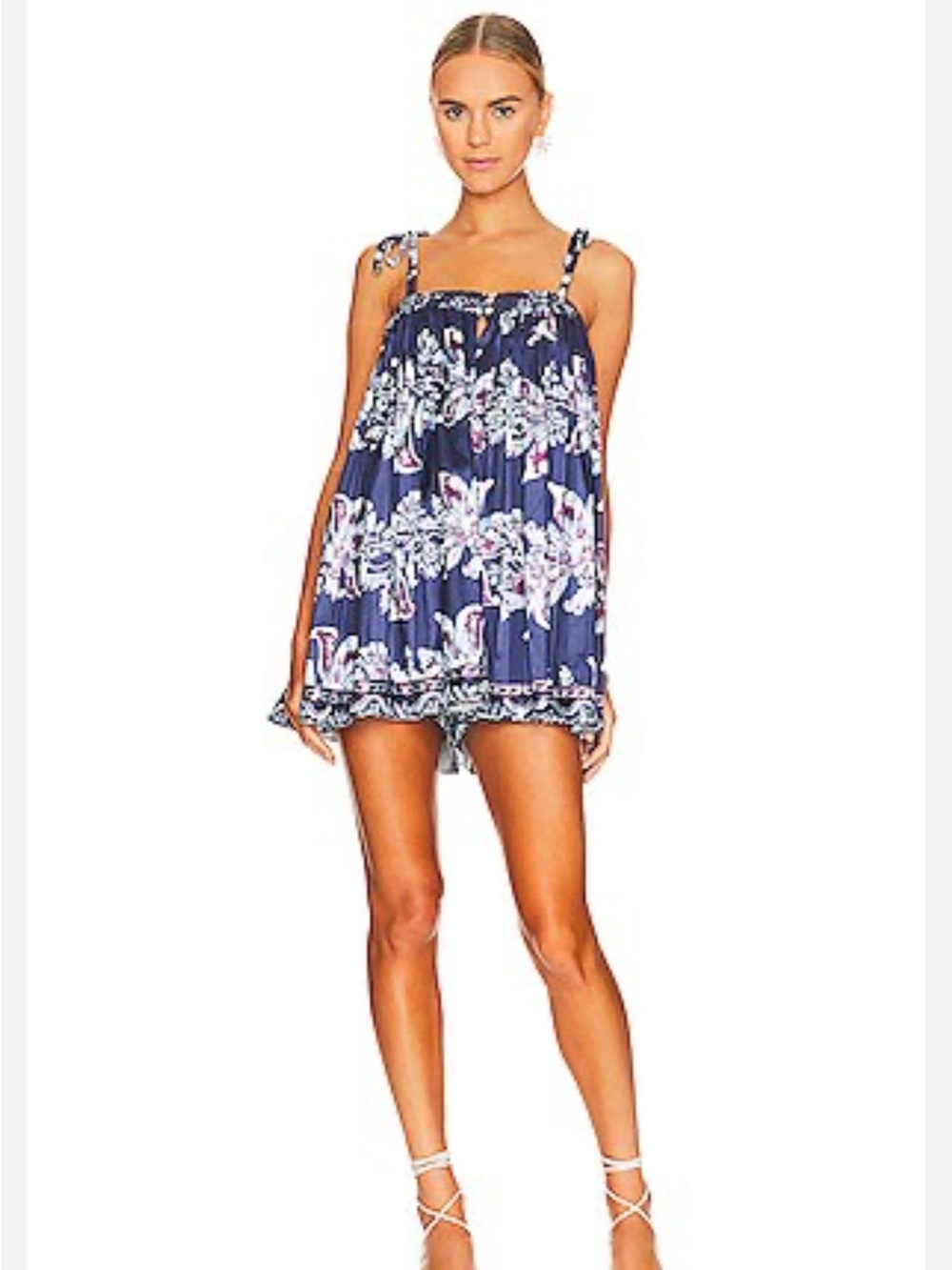 Free People Rule The World Satin Floral Tie-Strap Romper